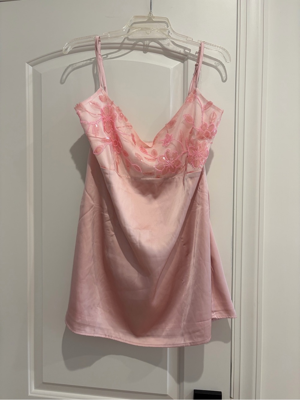 Peppermayo Light Pink Floral Lace Satin HOCO dress